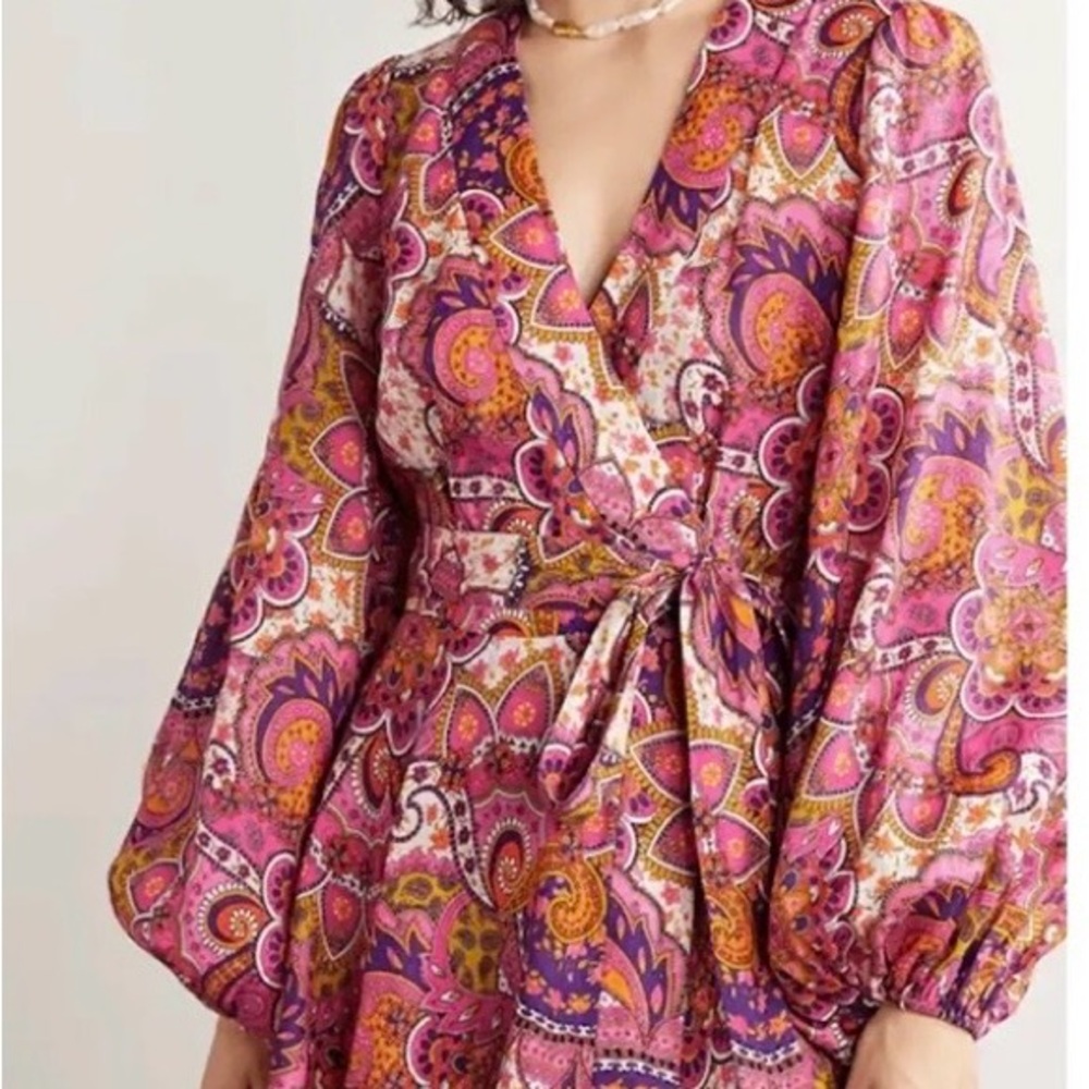 Zimmermann Paisley Mini Dress - Pink and Purple Linen, Size 1